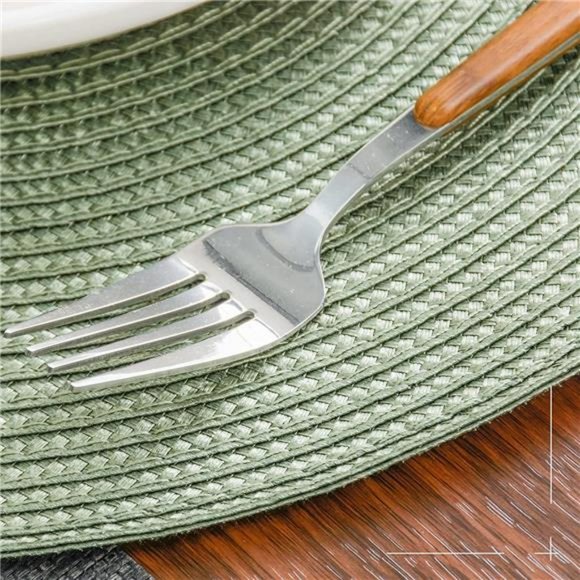 Round Braided Placemats Set of 6 Woven Washable Non-Slip Table mats 15 inch - Picture 6 of 6